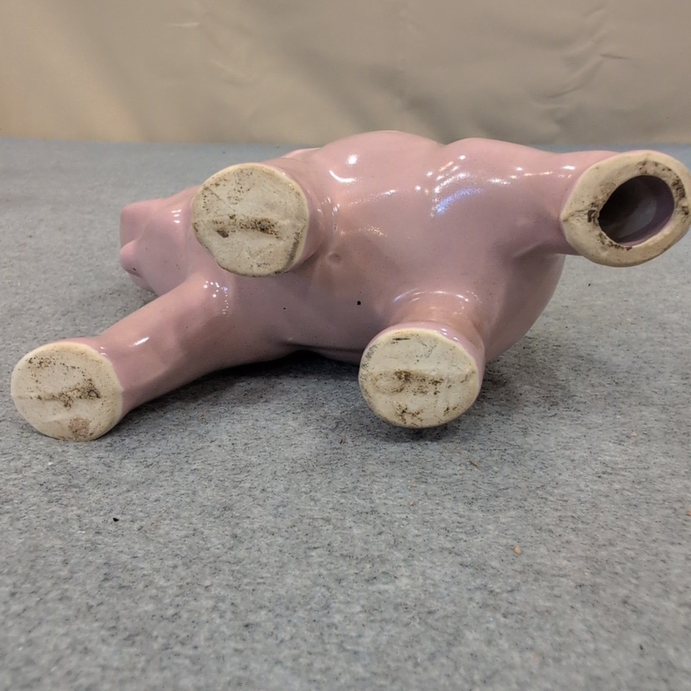 Vintage Pink Ceramic Elephant Figurine Trunk Up Good Luck Glossy Pottery Decor - Picture 4 of 4